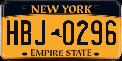 NY license plate HBJ0296