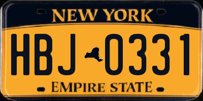 NY license plate HBJ0331