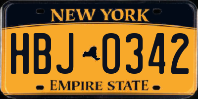 NY license plate HBJ0342