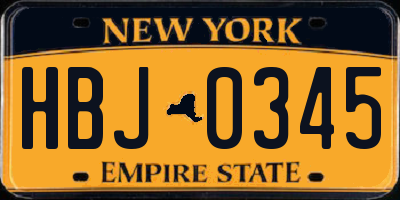NY license plate HBJ0345