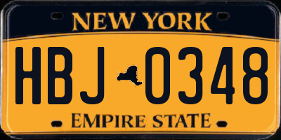 NY license plate HBJ0348