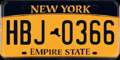 NY license plate HBJ0366