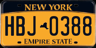 NY license plate HBJ0388