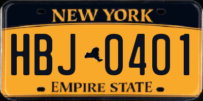 NY license plate HBJ0401