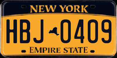 NY license plate HBJ0409