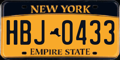 NY license plate HBJ0433