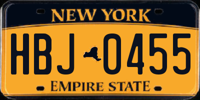 NY license plate HBJ0455