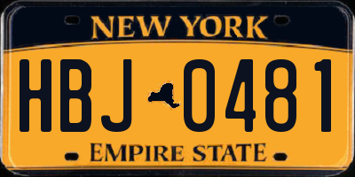 NY license plate HBJ0481