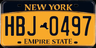 NY license plate HBJ0497