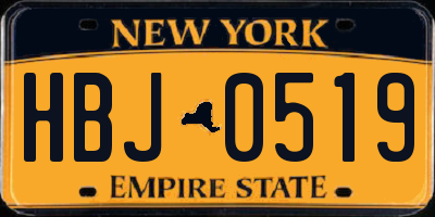 NY license plate HBJ0519