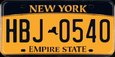 NY license plate HBJ0540