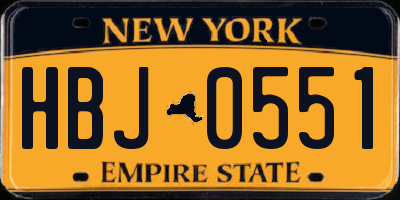 NY license plate HBJ0551
