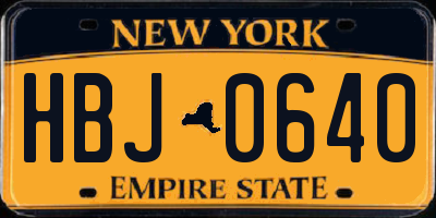 NY license plate HBJ0640