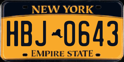 NY license plate HBJ0643
