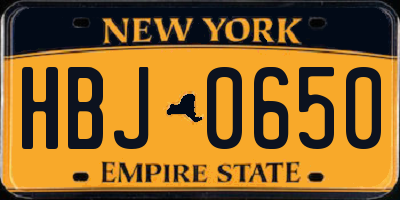 NY license plate HBJ0650