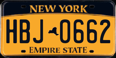 NY license plate HBJ0662