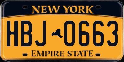NY license plate HBJ0663