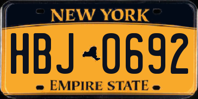 NY license plate HBJ0692