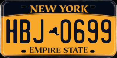 NY license plate HBJ0699
