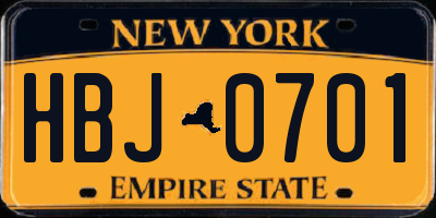 NY license plate HBJ0701