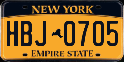 NY license plate HBJ0705