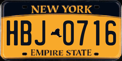 NY license plate HBJ0716