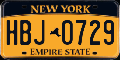 NY license plate HBJ0729