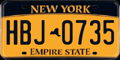 NY license plate HBJ0735