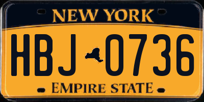 NY license plate HBJ0736