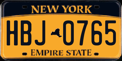 NY license plate HBJ0765