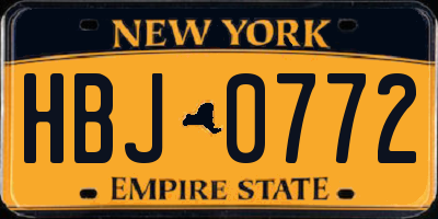 NY license plate HBJ0772