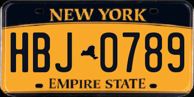 NY license plate HBJ0789