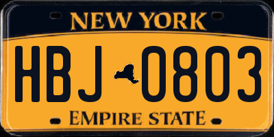 NY license plate HBJ0803