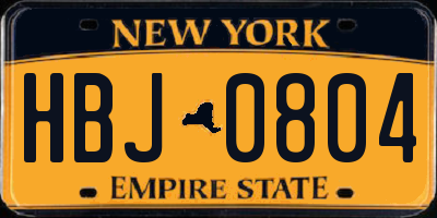 NY license plate HBJ0804
