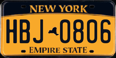 NY license plate HBJ0806