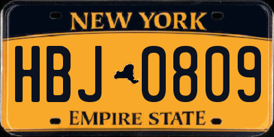 NY license plate HBJ0809