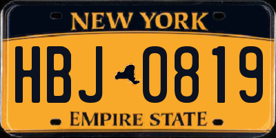 NY license plate HBJ0819