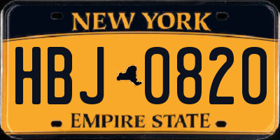 NY license plate HBJ0820