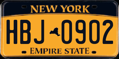 NY license plate HBJ0902