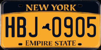 NY license plate HBJ0905