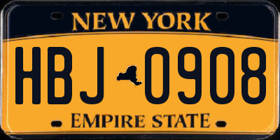 NY license plate HBJ0908