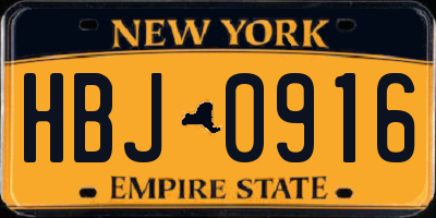 NY license plate HBJ0916