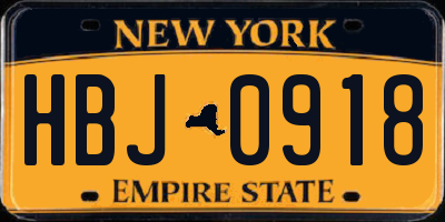 NY license plate HBJ0918