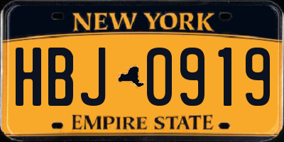 NY license plate HBJ0919