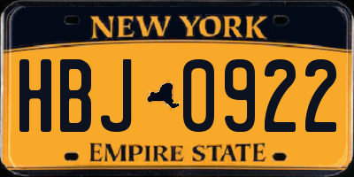 NY license plate HBJ0922