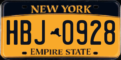 NY license plate HBJ0928