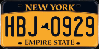 NY license plate HBJ0929
