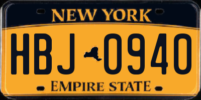 NY license plate HBJ0940