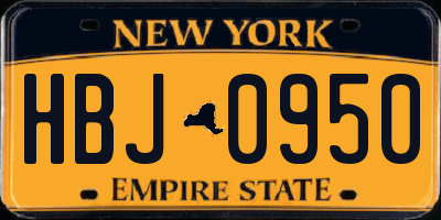 NY license plate HBJ0950