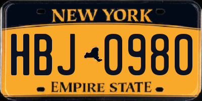 NY license plate HBJ0980
